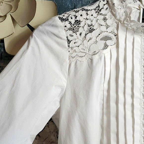 Sandro | Enja White Gypsy Boho Prairiecore Lace Trimmed Tea Dress - Picture 4 of 14